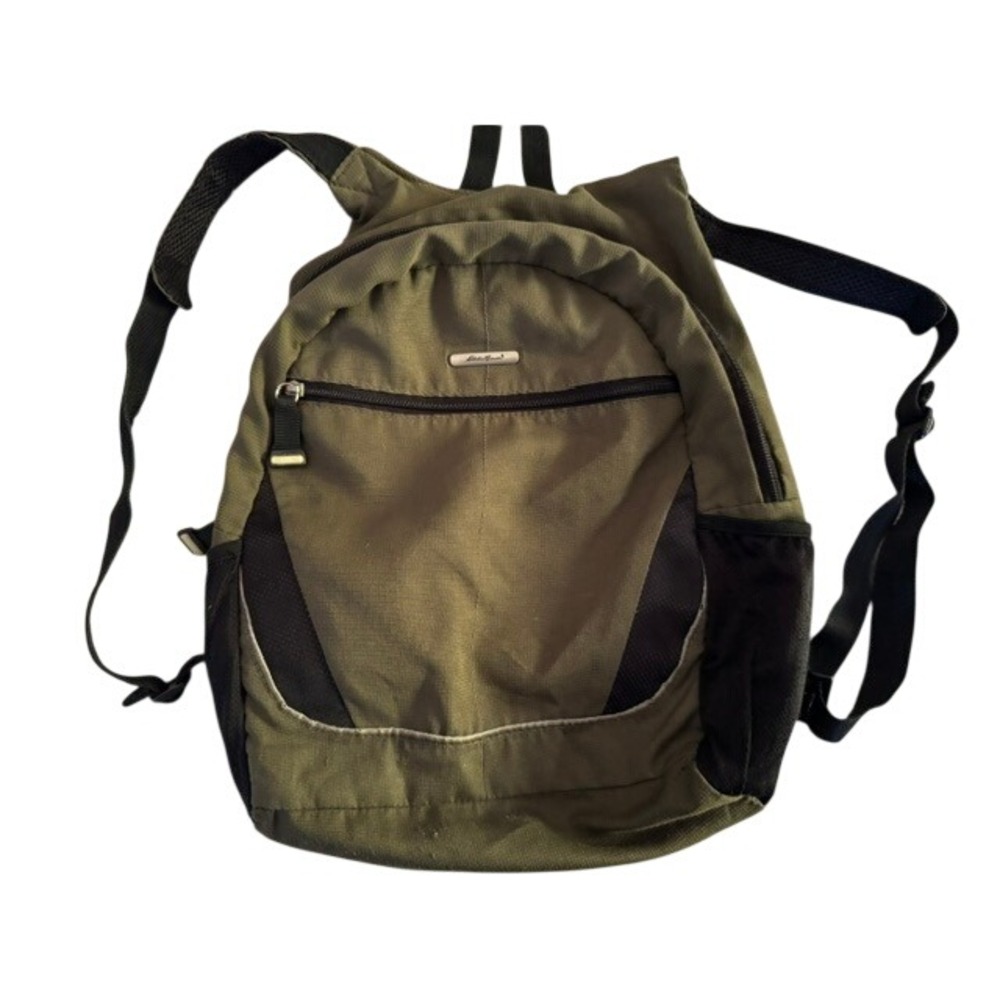Eddie Bauer Olive Green Ripstop Daypack Backpack Mesh Side Pockets Vintage Style